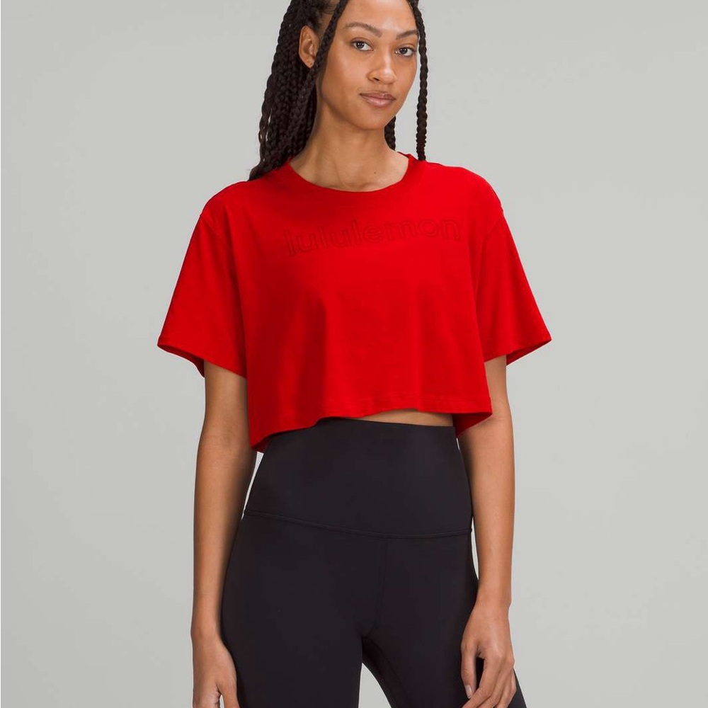 Lululemon All Yours Cropped Graphic T-Shirt in Dark Red